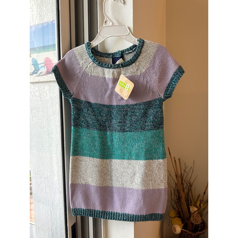 Crazy 8 Girls Striped Knit Sweater Dress Purple Teal Short Sleeve 2T NEW